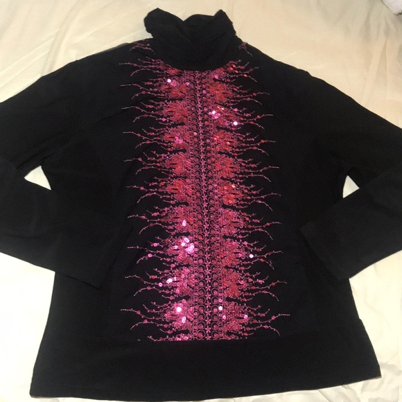Tops - Black Long Sleeves with Center Pink Sequins